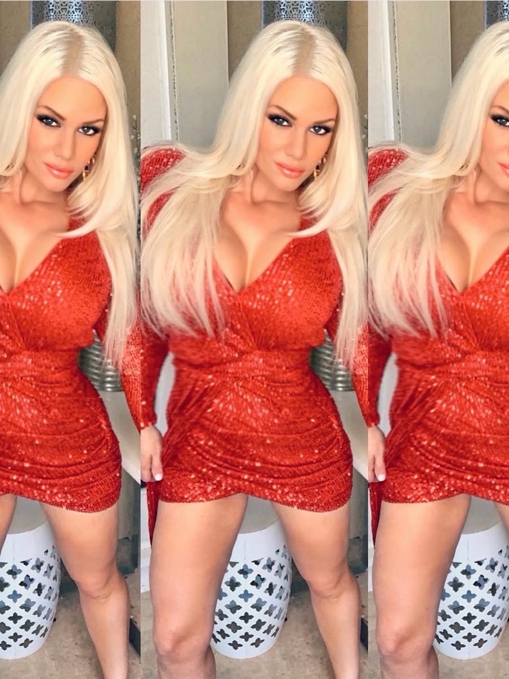 Fashion Nova Red Sequin V-Neck Bodycon Mini Dress